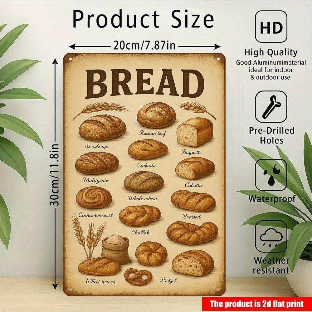 Metal Poster Wall Art, Vintage Bread Sign, Kitchen Cafe Decor