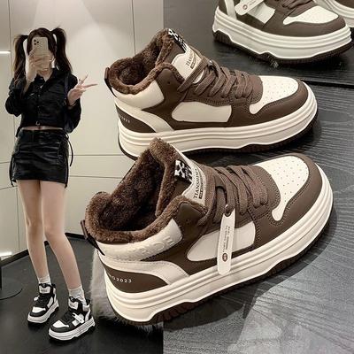 Women's Winter Velvet Warm High Top Shoes Thick Soled Board Shoes Casual Sports Shoes