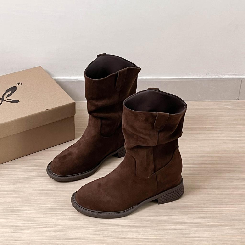 Coarse heel suede piled boots Martin boots women's boots new autumn and winter fashion versatile and thin French short boots