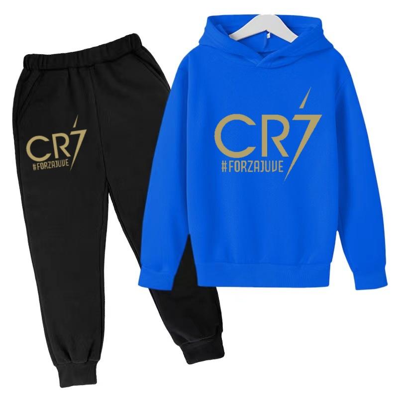 Kids Fashion CR7 Hoodie Boy Girl Toddler Pullover 3-12 Years Football Letters Clothing Casual Top+Pants 2P Brand Coat Sports Set