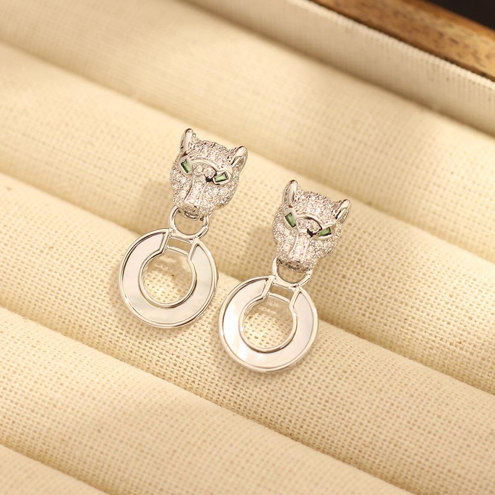 Европейские и американские классические высококачественные персонализированные серьги-гвоздики с инкрустацией камнями в виде леопарда, двухцветные золотые и серебряные серьги-гвоздики с инкрустацией камнями в виде животной раковины серебристые n