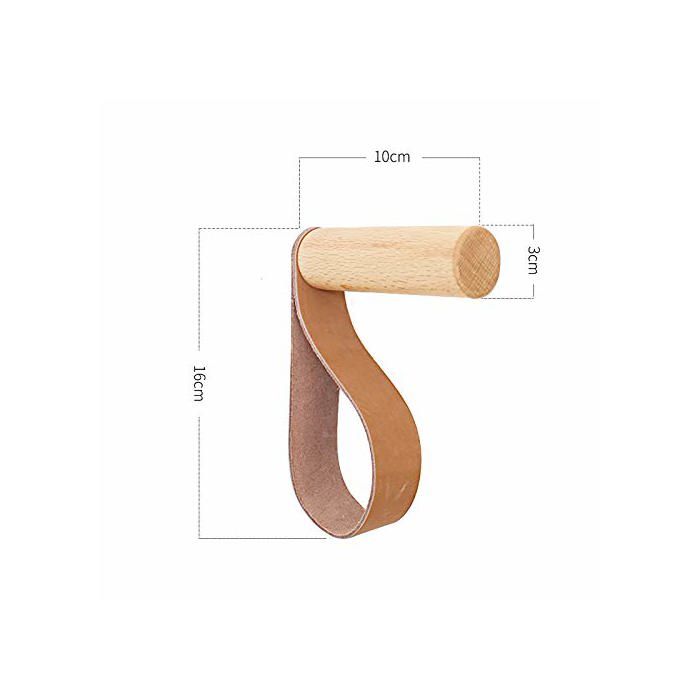 Patères murales AIMOONSA Forest en hêtre et cuir (lot de 3) — Porte-manteaux muraux déco, support 10 kg
