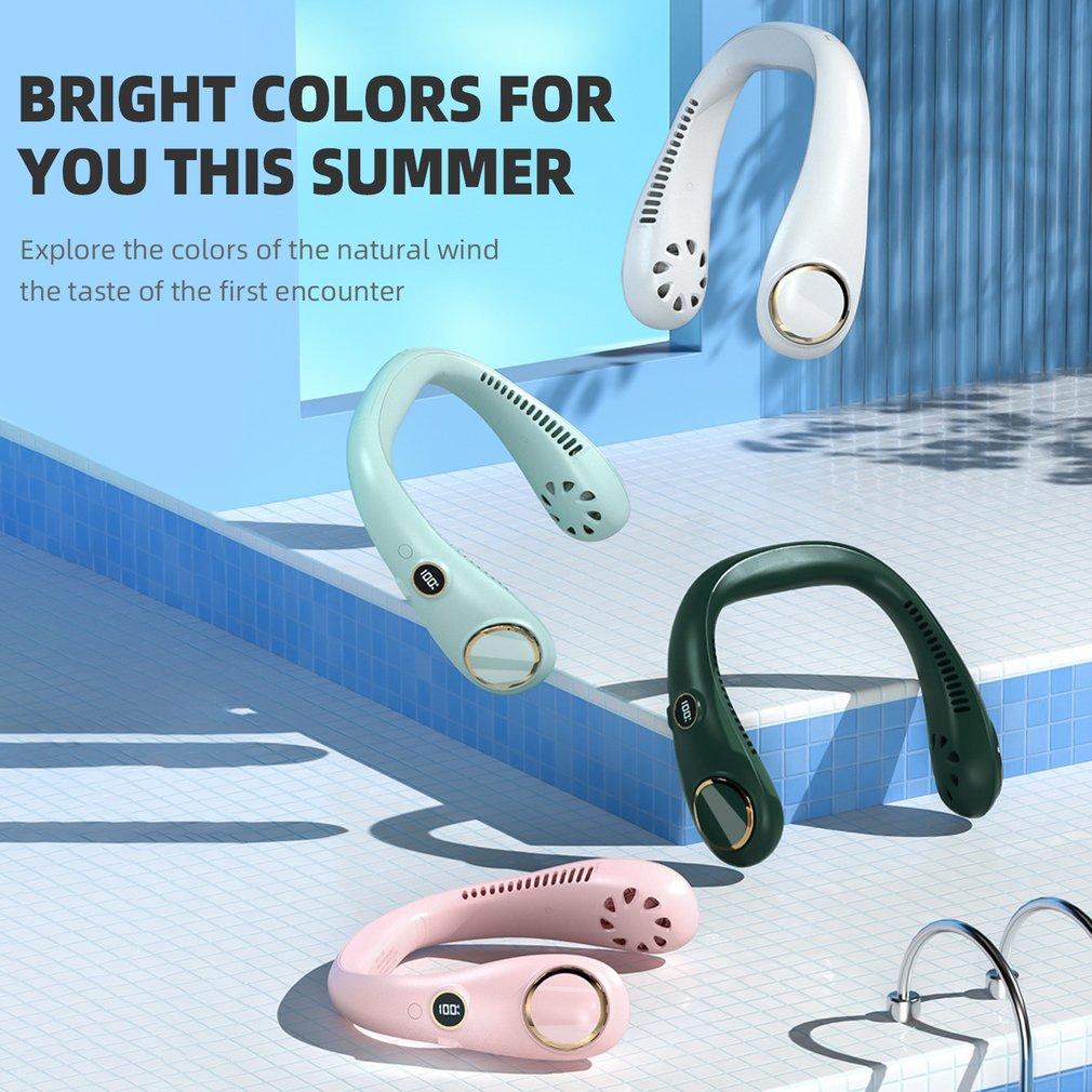 Ventilator portabil de gât cu LED, 3000 mAh, pentru răcire cu aer vara, fără elice, pentru sporturi în aer liber, călătorii, purtabil, cu bandă de gât USB, ventilatoare de gât suspendate