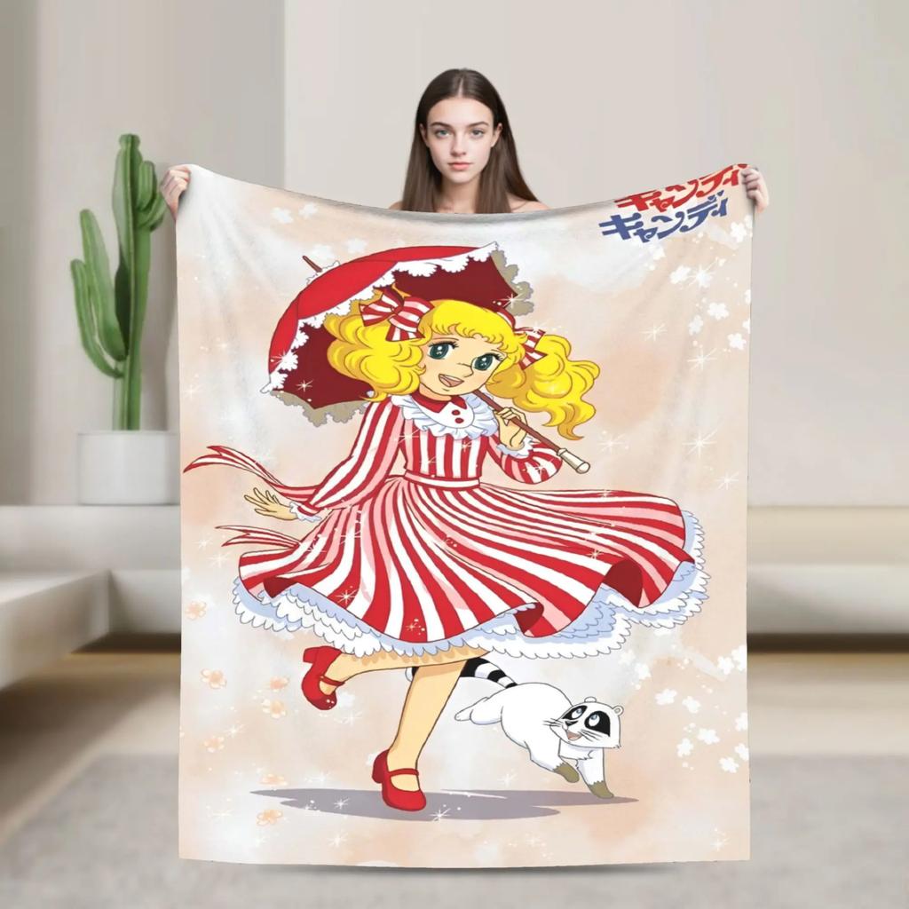 Candy Candy Kawaii Cartoon Decken Anime Flanell Lustige Warme Überwurfdecke für Zuhause Restaurant Textil Dekoration