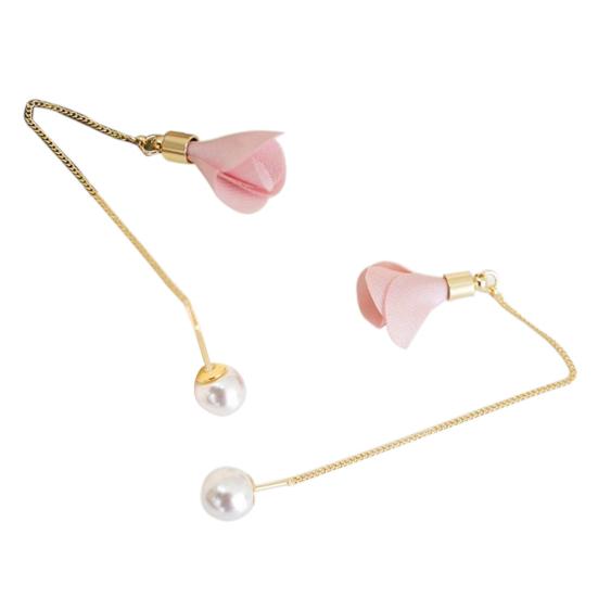 

Women Fashion Flower Drop Faux Pearl Dangle Long Chain Earrings Jewelry Charm рожевий