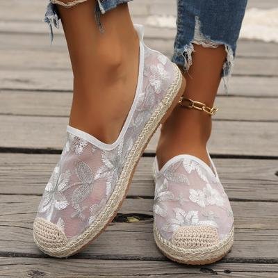 Fashion 2024 Ladies Summer New Fashion Embroidered Mesh Breathable Womens Shoes Casual Round Toe Flat Walking Women's Tennis Shoes