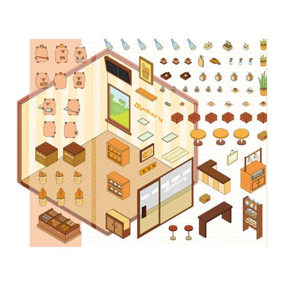 1/8 szt. DIY 3D naklejki na dom telefon/laptop kreskówka miniaturowa scena naklejki sklep deserowy księgarnia naklejki