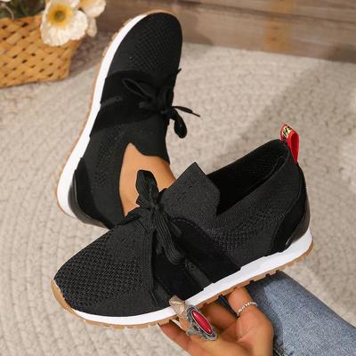 Cross Border Large Size New Fly Woven Mesh Breathable Casual Lightweight Lace Up Thick Heels for Women's Casual Single Shoes