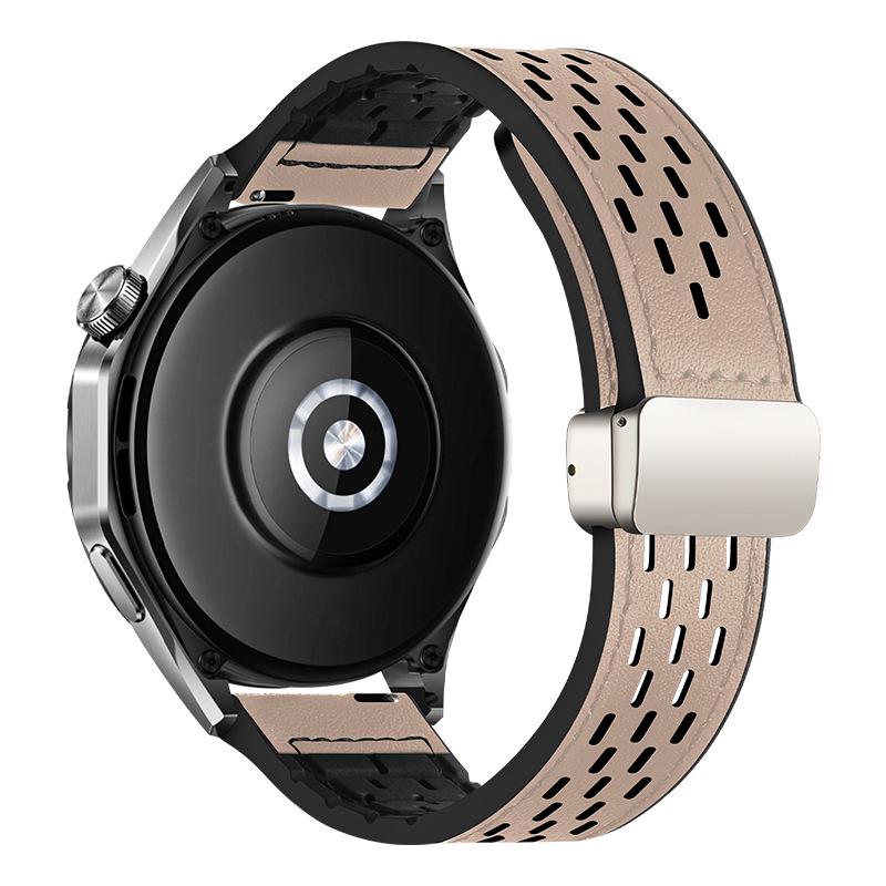 Breathable Silicone Crazy Horse Leather Magnetic Watch Band for Huawei GT5, Samsung 6, Xiaomi S4