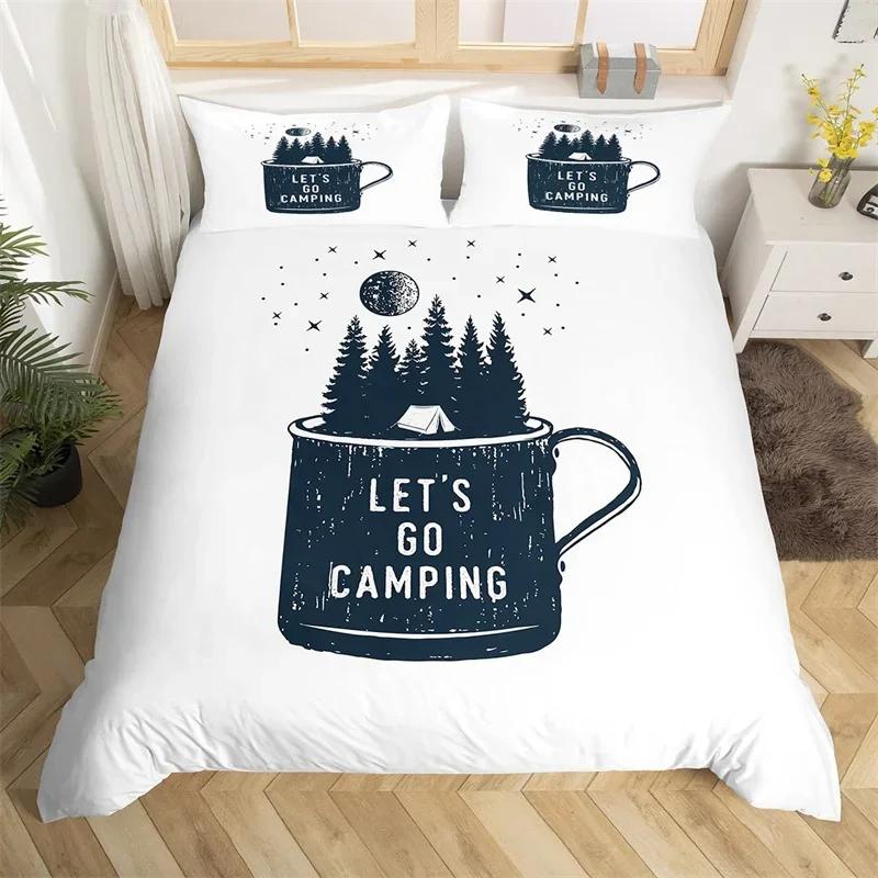 Western Cowhide Duvet Cover King Size Happy Camping Bedding Set Polyester Farmhouse Style Comforter Cover For Travel Rv Bunk Bed