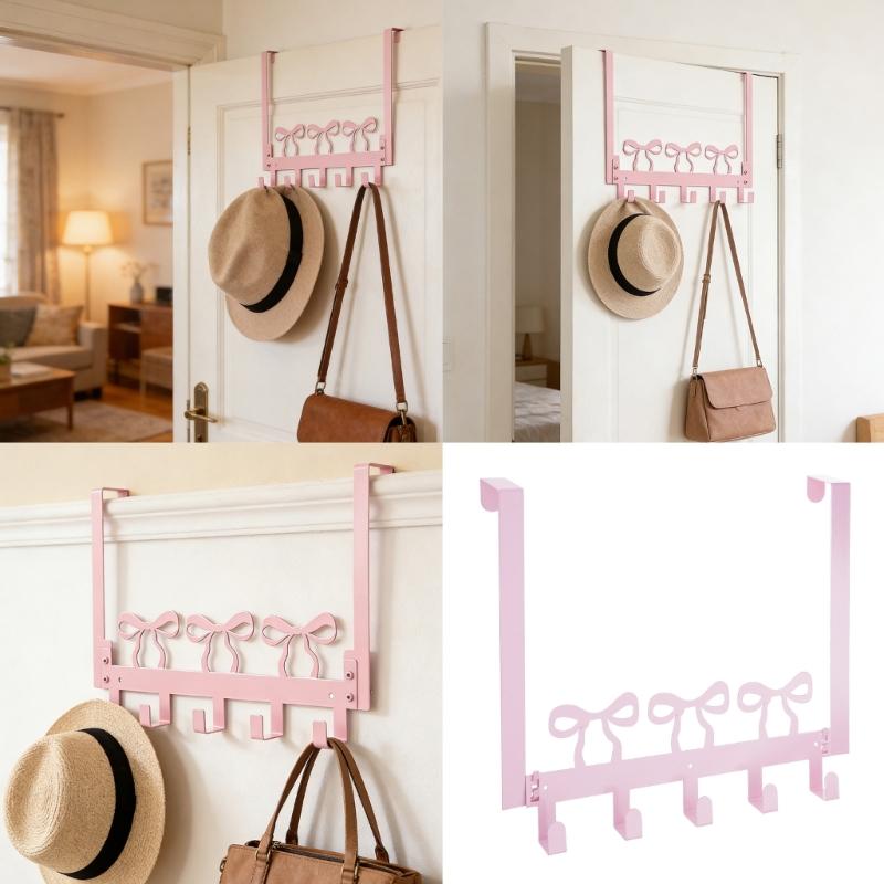 Butterfly Bows Door Mount Hook Strong Metal Construction Hanging Towel Rack For Hanging Multiple Household Items