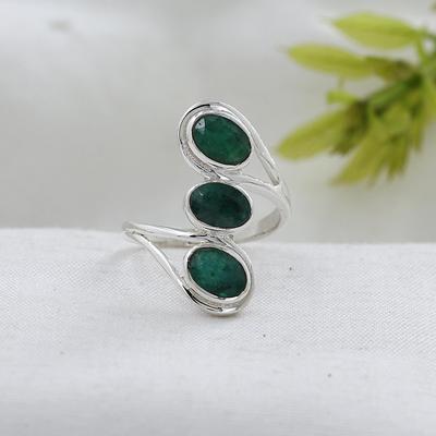 Green Emerald Silver Ring, Gifts For Her, 925 Sterling Silver Handmade Jewelry, Silver Jewelry, Women Ring Ar8936