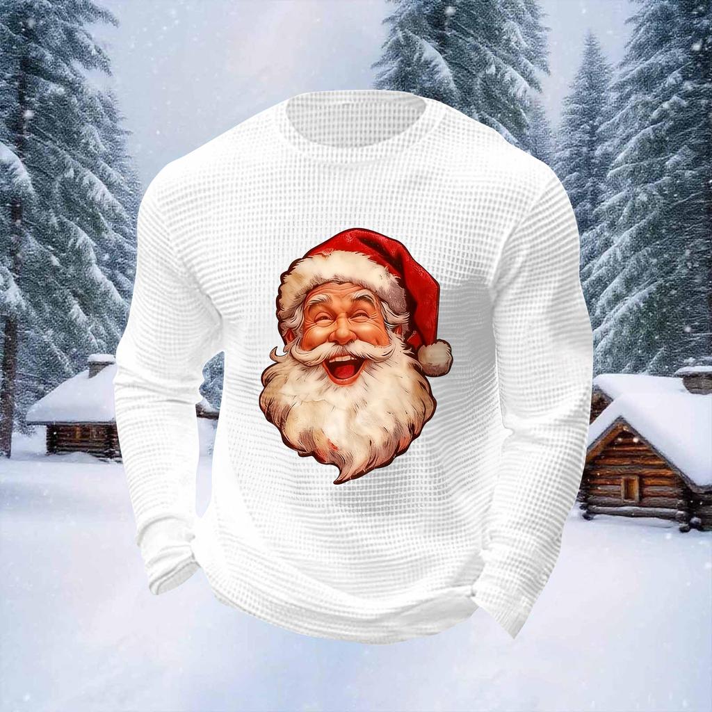 Men's Christmas Print Round Neck Long Sleeve Tops Men's Sports Large Size Casual Round Neck Tops