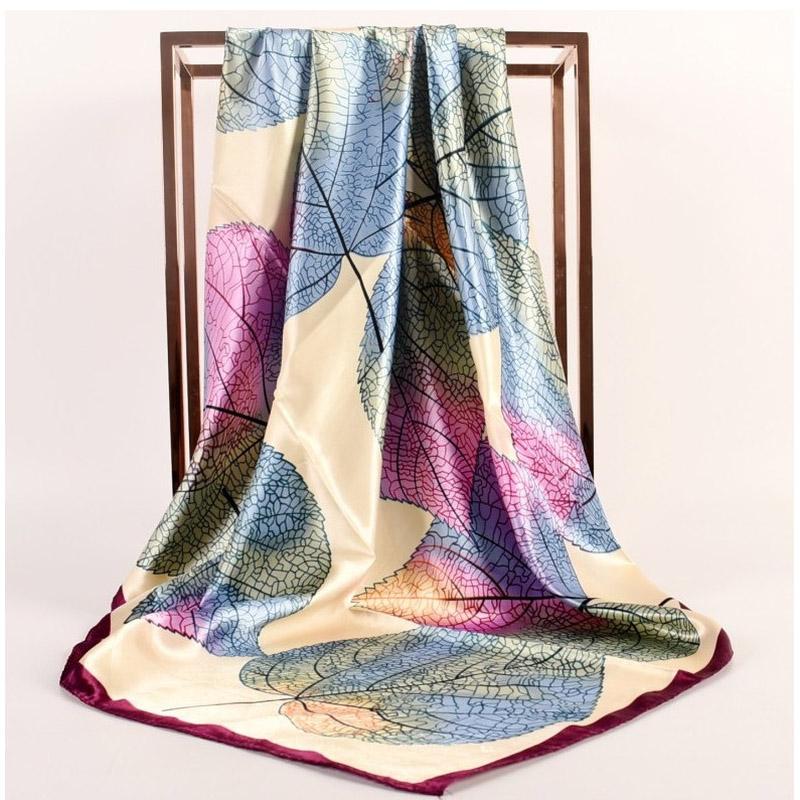 90x90cm Women Silk Scarf Small Satin Square Print Wrap Foulard Femme Handkerchief Bandana Neck Hair Skinny Tie Scarves Shawl