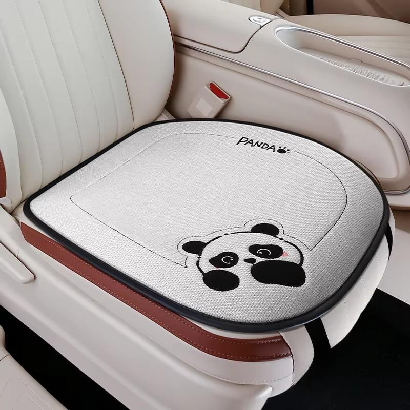 New Linen Cartoon Panda Car  Seat Cushion Non-slip Breathable Universal Car Seat Cover for Most Cars All Seasons Universal