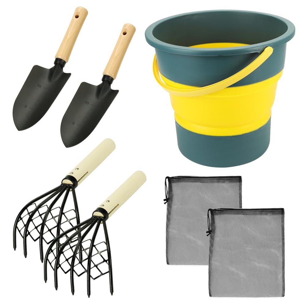 Clam digging kit: rake, shovel, bucket, clam picking tool, sand rake, clam and cockle digging kit for the whole family (blue)