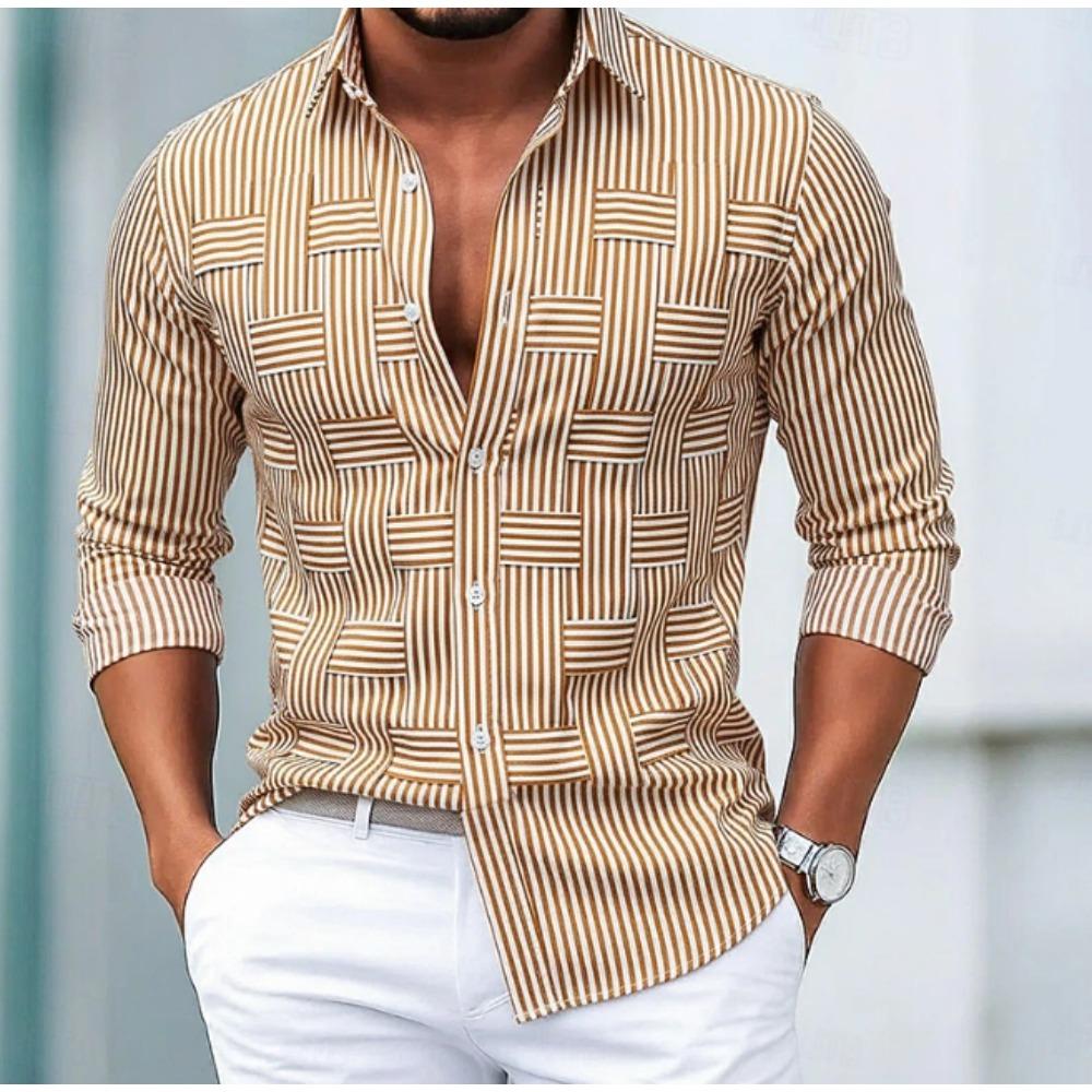 Men's Stripe Printed Long Sleeve Shirts Casual Cardigan New Button Holiday Fashion Shirts