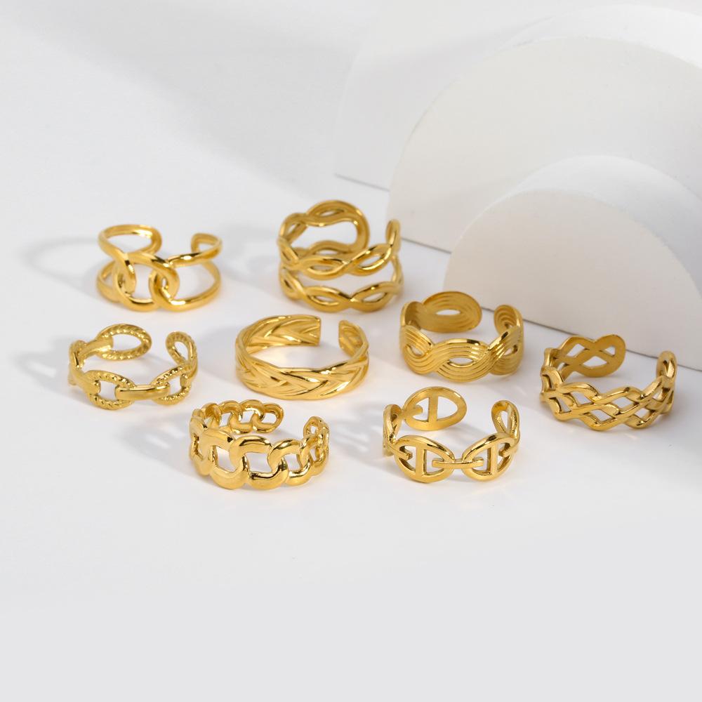 Otwierane Pierścionki w Kształcie Szerokiego Łańcucha Dla Kobiet Kolor Złoty Stal Nierdzewna Gruba Figurka Akcesoria