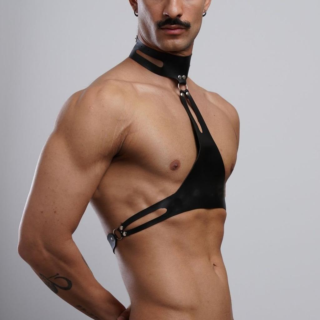 Men'S Black Pu Leather Fashionable Classic Shaping Chest Strap Holiday Decoration Accessories Daily Wear Clothing Belt