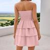 Damen Farb Sommer Trägerlos Schulterfrei Freizeitkleid