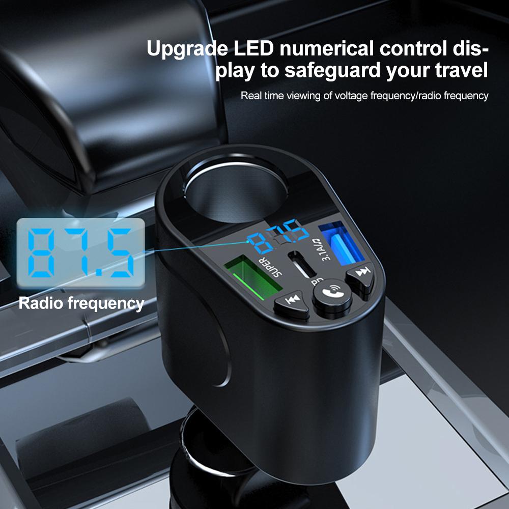 Car FM Transmitter Cigarette Lighter Power Adapters Bluetooth Car Kit Dual USB PD Car Charger Fast Charging with LED Display