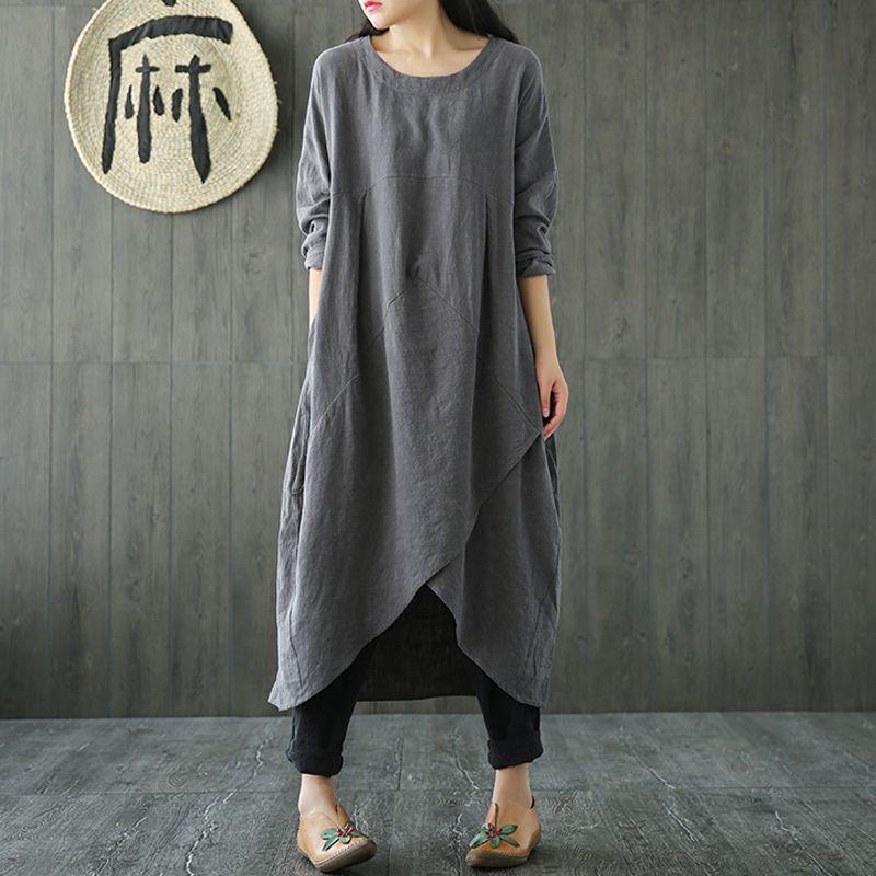 

2022 New Vintage Casual Party Tunic Dresses Robe Sundress A- Black 5XL
