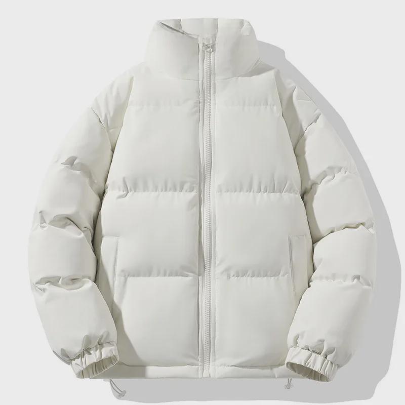 Men's Winter Cotton Jacket - Thick, Trendy Stand Collar with Fleece Lining in Solid Colors