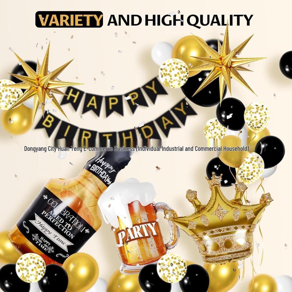 Black Gold Balloon Garland Arch Kit for Graduation or Birthday Decoration