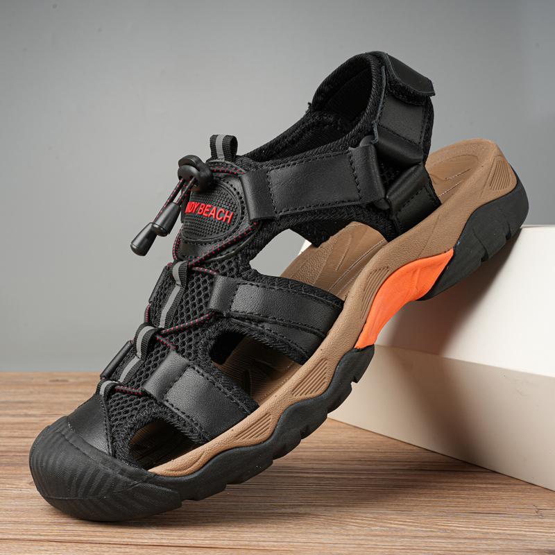 Fashion Summer Soft Comfort Men Sandals Genuine Leather Mens Casual Shoes Outdoor Men Thick Soled Leather Sandals Beach Hollow Out Shoes
