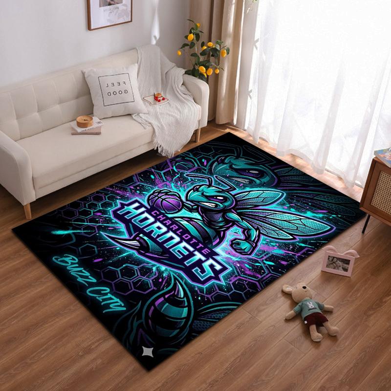 Charlotte Hornets Buzz City Basketball Design Non-slip Rug Suitable for Living Room and Bedroom Sofas