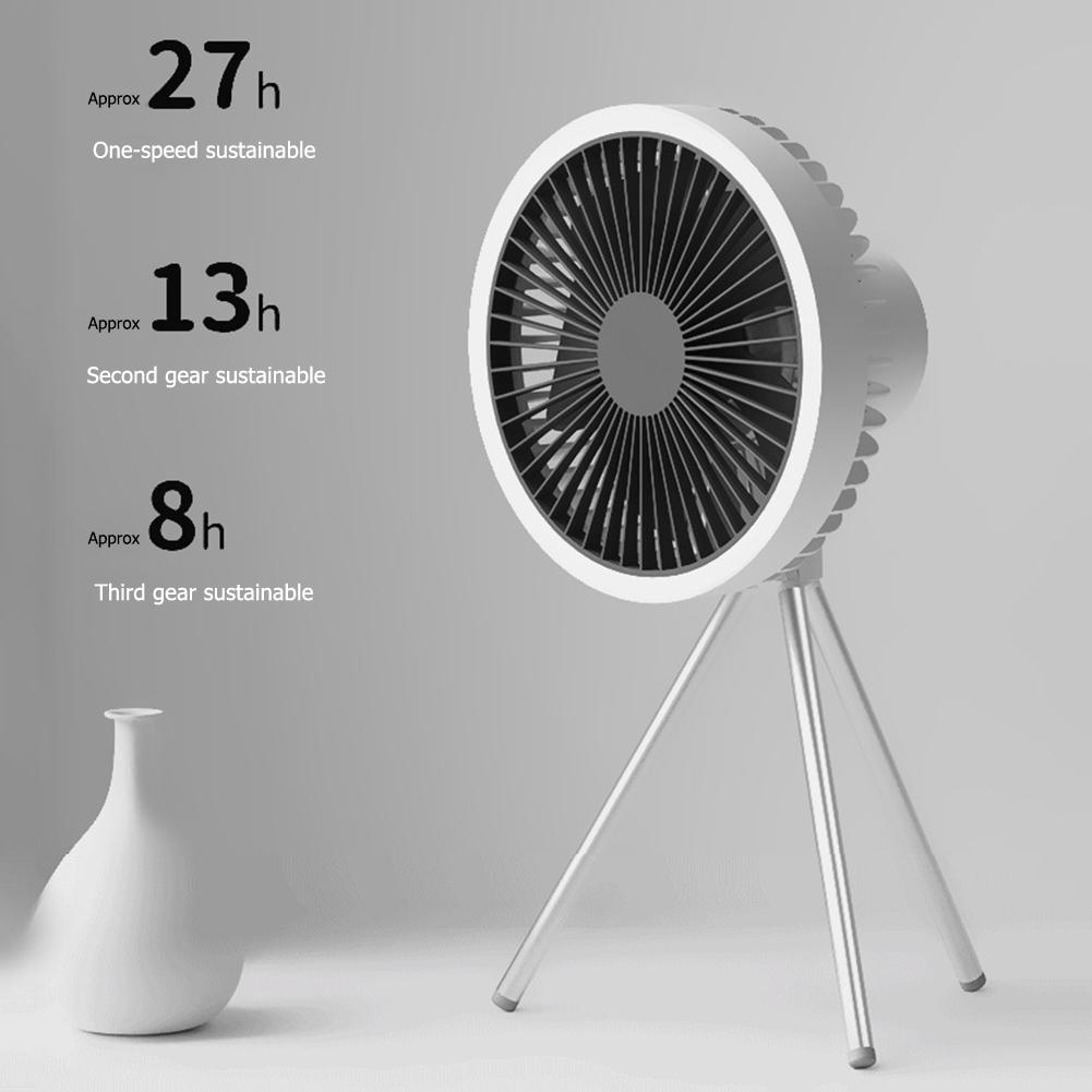 10000 mAh 4000 mAh Campingventilator, wiederaufladbarer tragbarer Desktop-Umwälzventilator, kabelloser elektrischer Deckenventilator mit Power Bank, LED-Beleuchtung