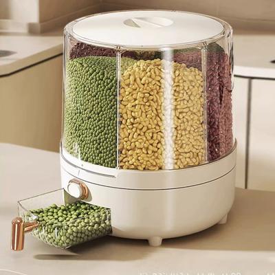 Obrotowy o 360 stopni dozownik płatków zbożowych Pojemnik na ryż z pokrywką Duża pojemność Wiele przegródek Organizer do przechowywania ziaren