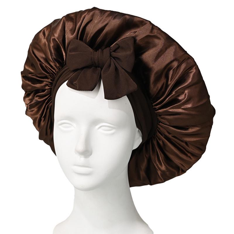 Extra Large Satin Bowknot Sleep Cap for Women's Hair Care