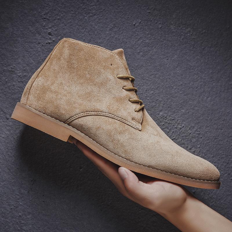 Fashion Men's 2025 Autumn Winter Suede Leather Boots British Style High Top Comfortable Durable Mid Calf Ankle Boots Pointed Toe Wide