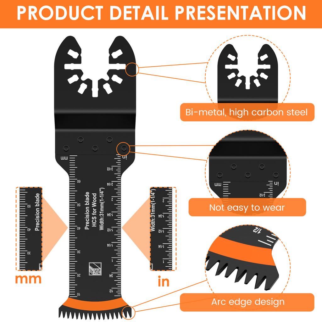24Pcs Japanese Oscillating Saw Blades High Carbon Steel Bi-Metal Curved Edge Multitool Blades Sharp Wear Resistant Cutter Blade