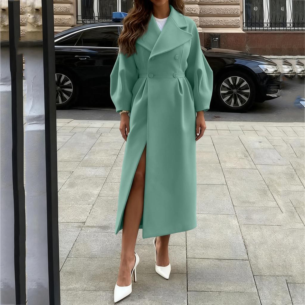 Women's Fashionable Retro Court Long,sleeved Wool Coat With Large Lapel