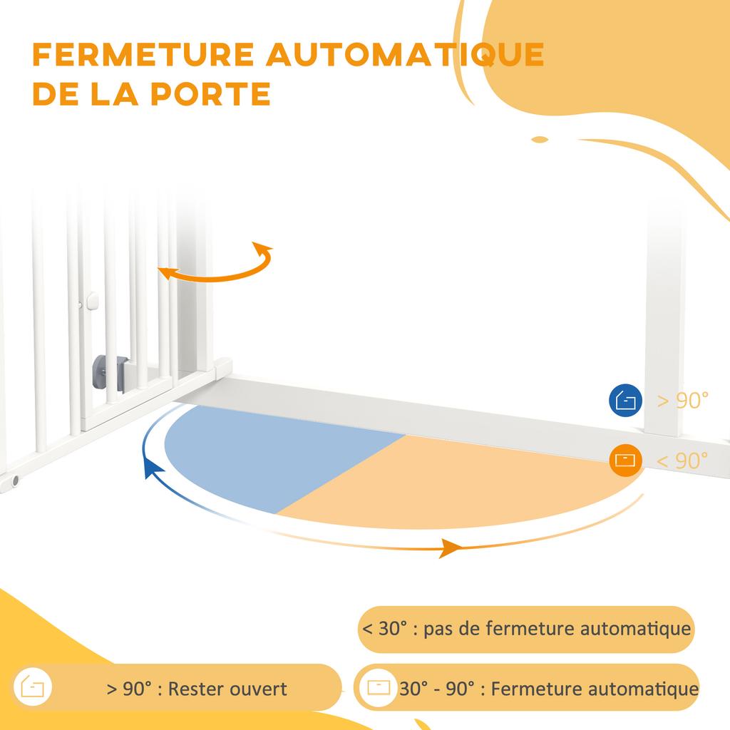 Pressure Fit Stair Gate, Dog Gate W/ Small Cat Door, Auto Closing System, Double Locking Openings, 74-80cm - White