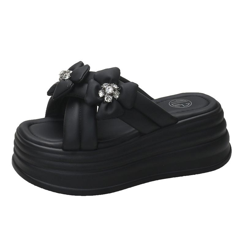 

2025 spring and summer new Korean version of muffin platform sandals women wear fashion casual heightening flower beach sandals 40 чёрный