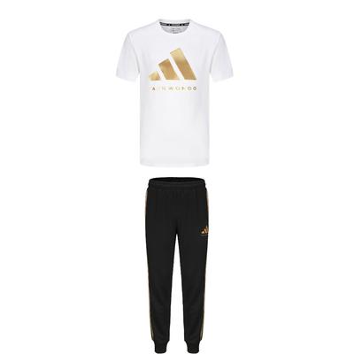 Taekwondo Round Neck Pullover Simple Short Sleeve T-Shirt Striped Drawstring Long Pants Casual Sports Suit ADICLTS24TKP-WG+TR30P1T-BG