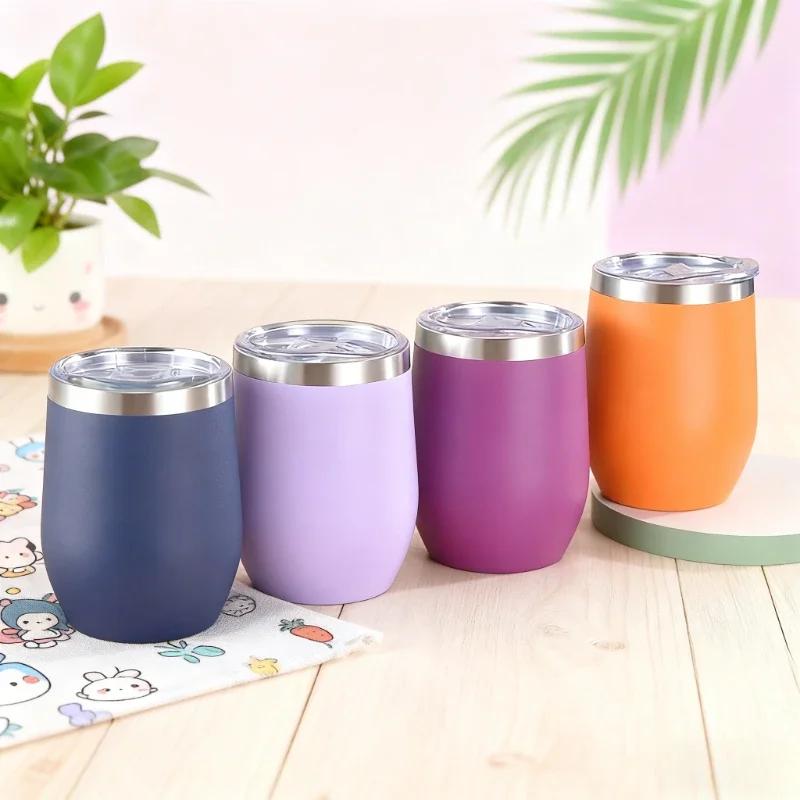 12oz Kalíšek na víno ve tvaru vaječné skořápky Nerezový termohrnek Domácí Dvoustěnný Vakuově izolovaný Hrnky na kávu ve tvaru U Cestovní hrnky