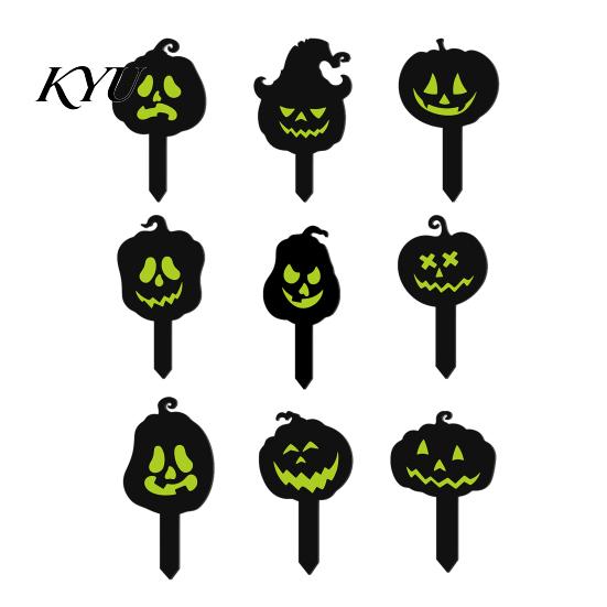 Festive Patio Lawn Ornaments 9Pcs Halloween Pumpkin Ghost Garden Stake, Lighted 2D Acrylic Yard Decor Seasonal Front Porch Accents for Path,