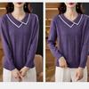 Women's V Neck Sweater Solid Color Slim Knit Pullover Sweater Autumn Winter