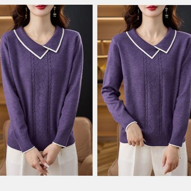 Women's V Neck Sweater Solid Color Slim Knit Pullover Sweater Autumn Winter