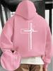 New autumn and winter men's and women's hooded sweatshirt with pockets, cross pattern print, comfortable and soft fabric