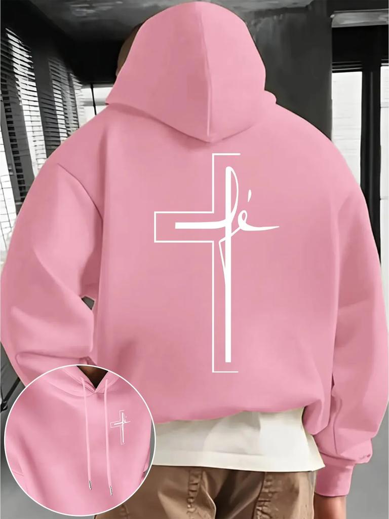 New autumn and winter men's and women's hooded sweatshirt with pockets, cross pattern print, comfortable and soft fabric