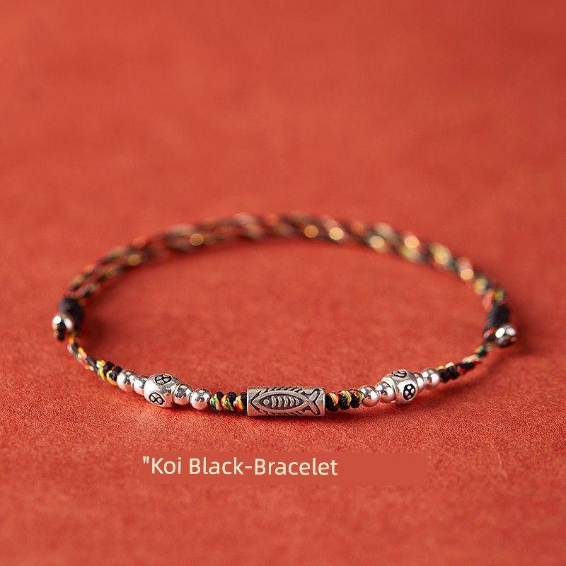 

Гора Путо 2025 год Змеи Браслет из красной веревки с плетением кои для девочек, выходящих на берег, плетеный ручной ремешок для мальчиков, браслет на ногу для экзаменов [Koi Black] Good Luck Koi-Bracelet