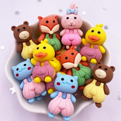 10pcs Mixed Resin Colorful Kawaii Rabbit Bear Duck Fox Animals Flatback Cabochon Stone Animation Figurines Home Decor DIY Bow Scrapbook Accessorie