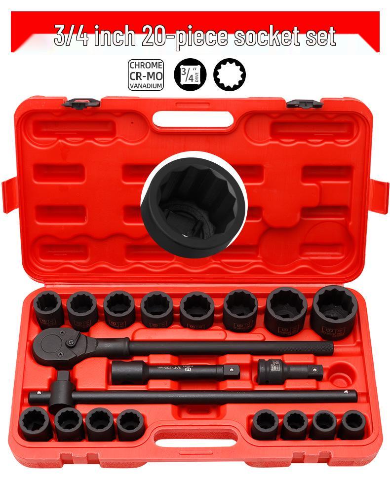 3/4" Heavy Duty 20-Piece Impact Socket Set - Hex12-Point Torx Wrench