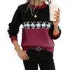 Women's Casual Round Neck Colorblock Pullover Sweater Geometric Long Sleeve Contrast Color Top