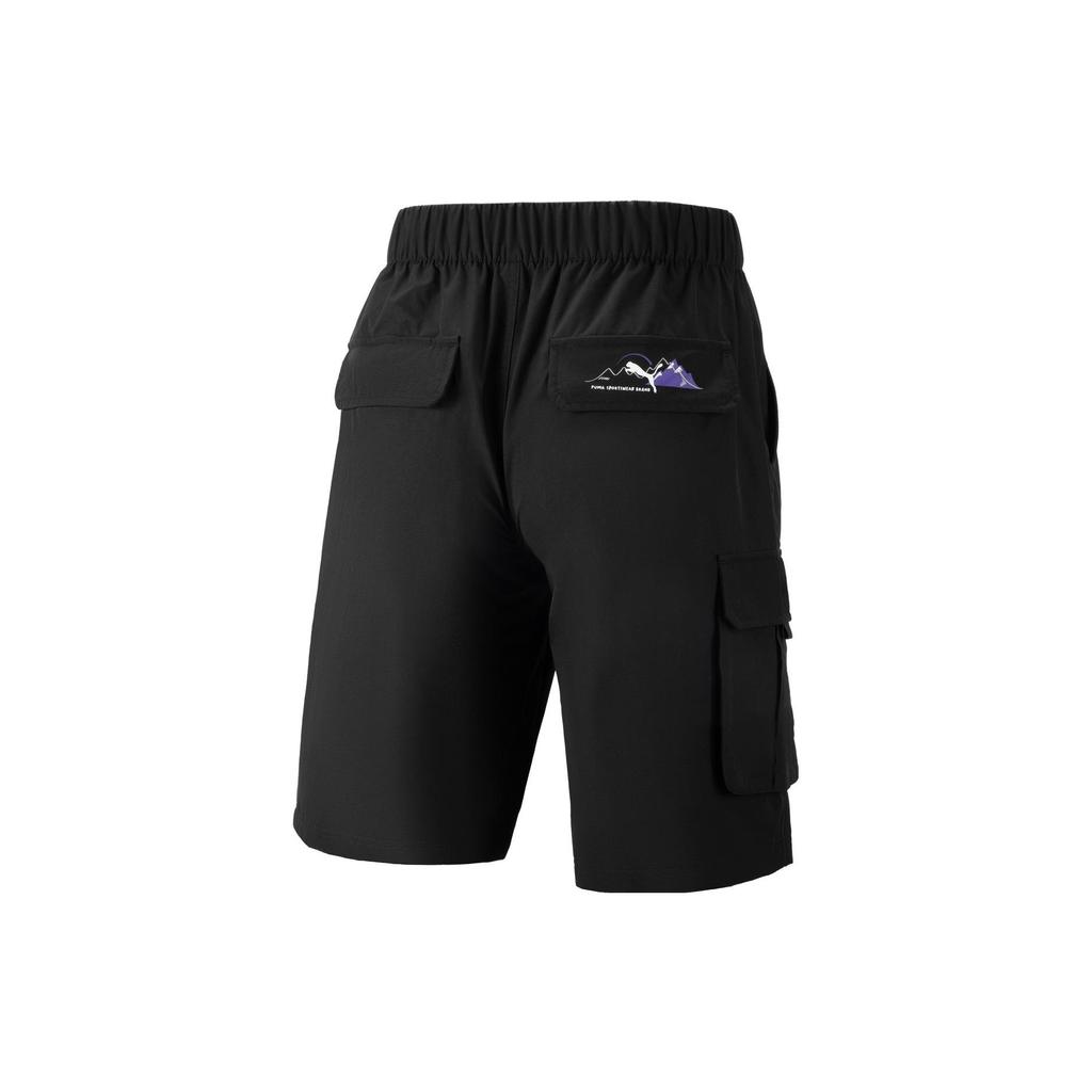 Puma Solid Color Logo Patch Drawstring Elastic Side Pocket Shorts Men Bottoms Black 537424-01
